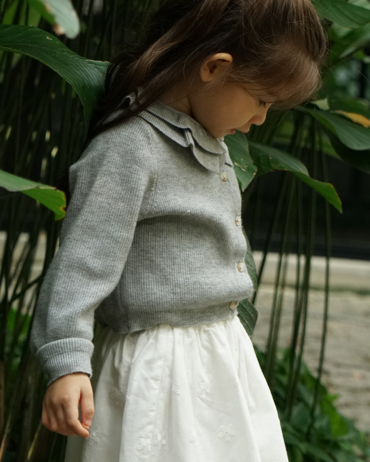 Poney Girls Melange Flat Knit Ruffled Neck Cardigan