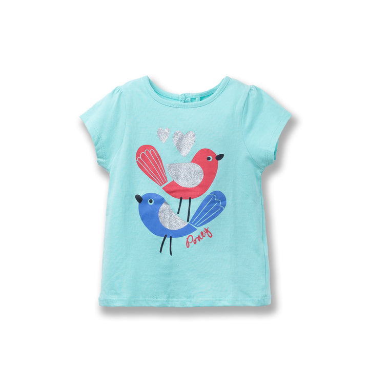 Poney Girls Turquoise Love Birds Short Sleeve Tee