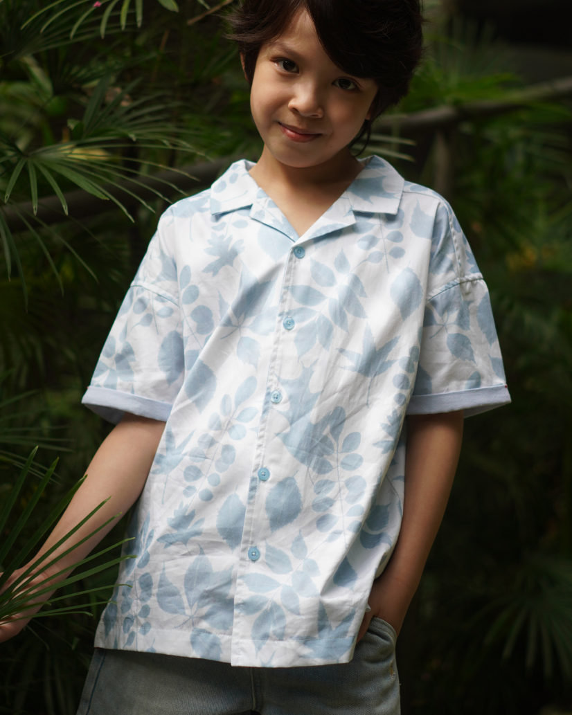 Poney Boys Blue Flora Hawaiian Short Sleeve Shirt