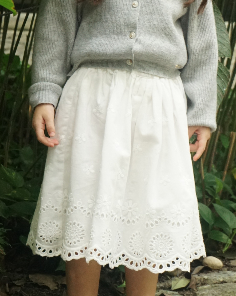 Poney Girls White Elegant Lace Midi Skirt