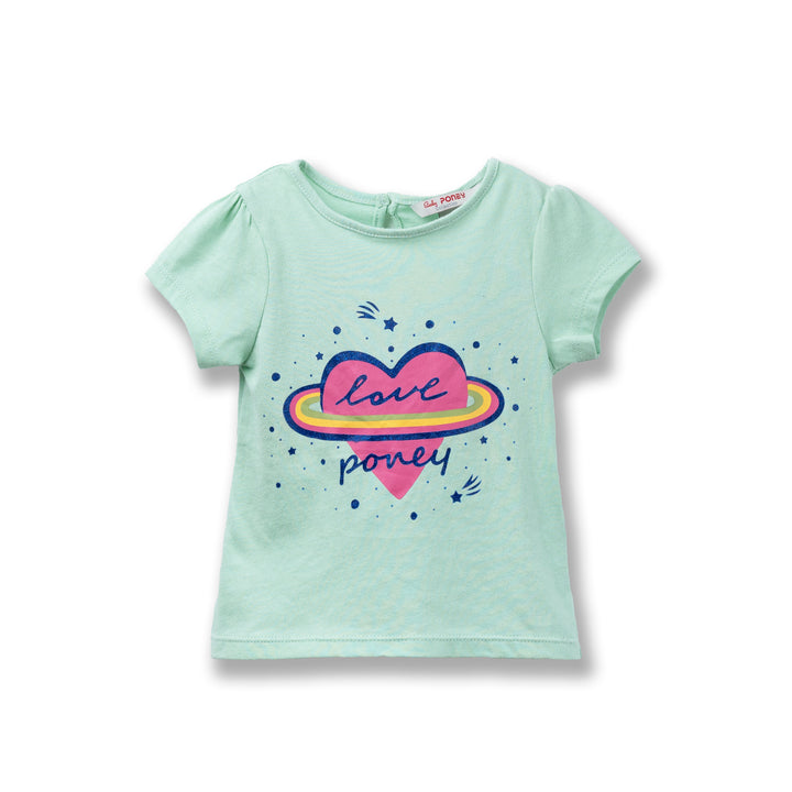 Poney Girls Green Love Poney S/Sleeve Tee