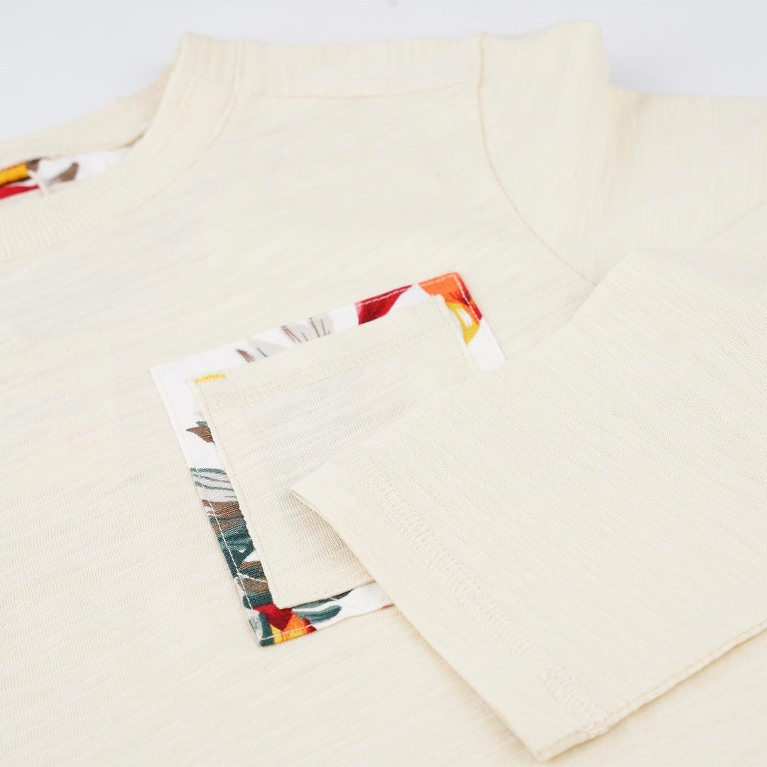 Poney Boys Cream Floral Pocket Long Sleeve Tee