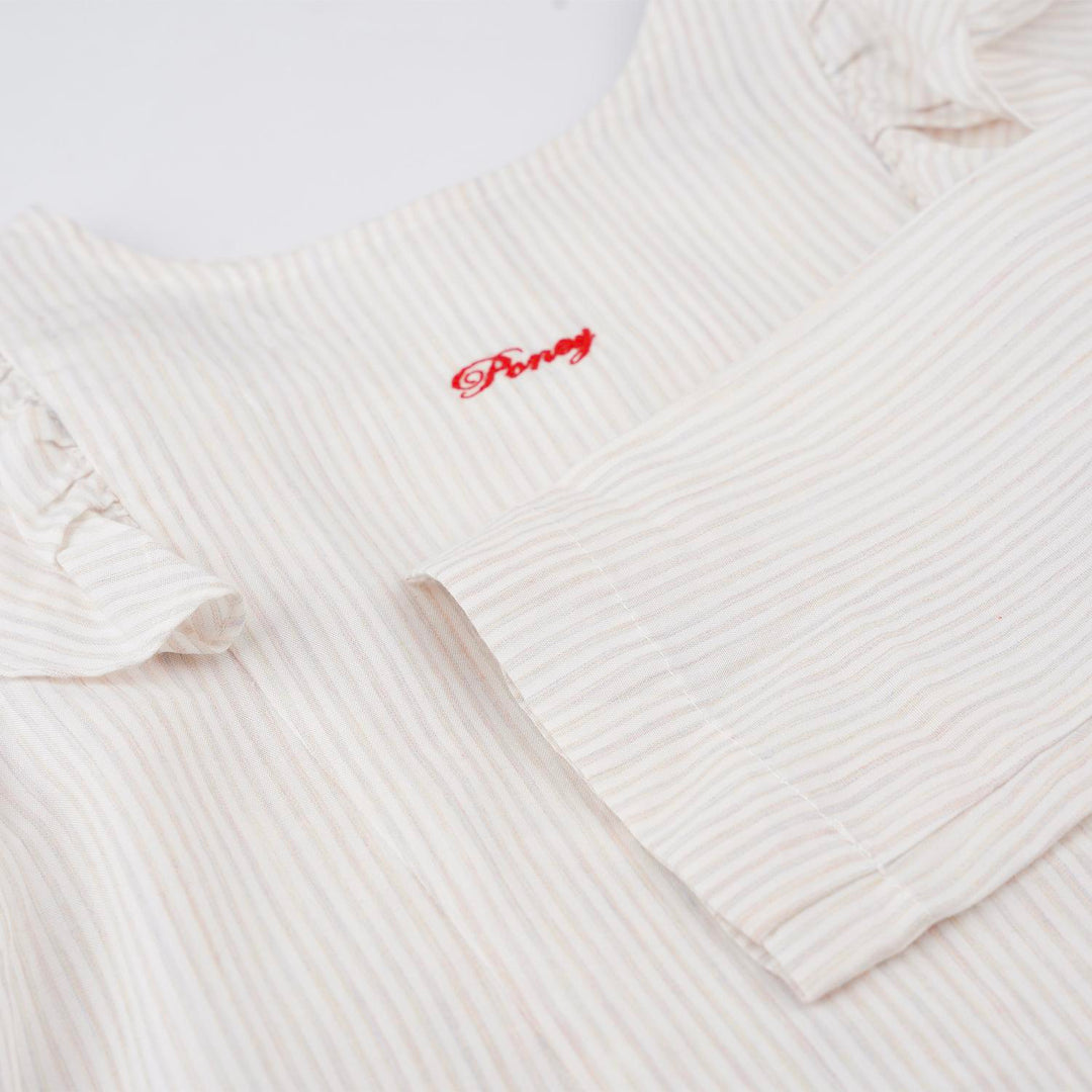 Poney Girls Cream Long Sleeve Blouse with Ruffles