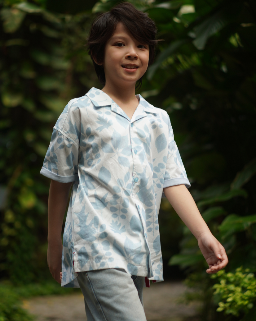 Poney Boys Blue Flora Hawaiian Short Sleeve Shirt