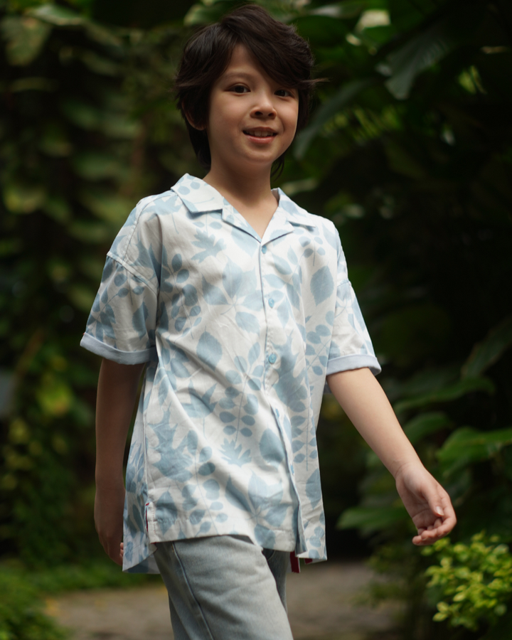 Poney Boys Blue Flora Hawaiian Short Sleeve Shirt