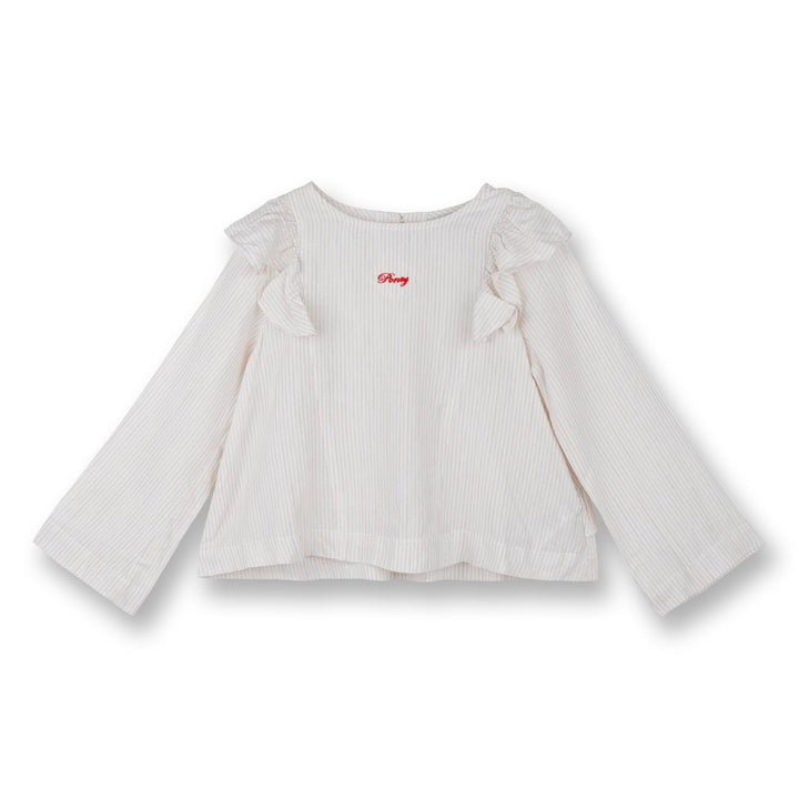Poney Girls Cream Long Sleeve Blouse with Ruffles