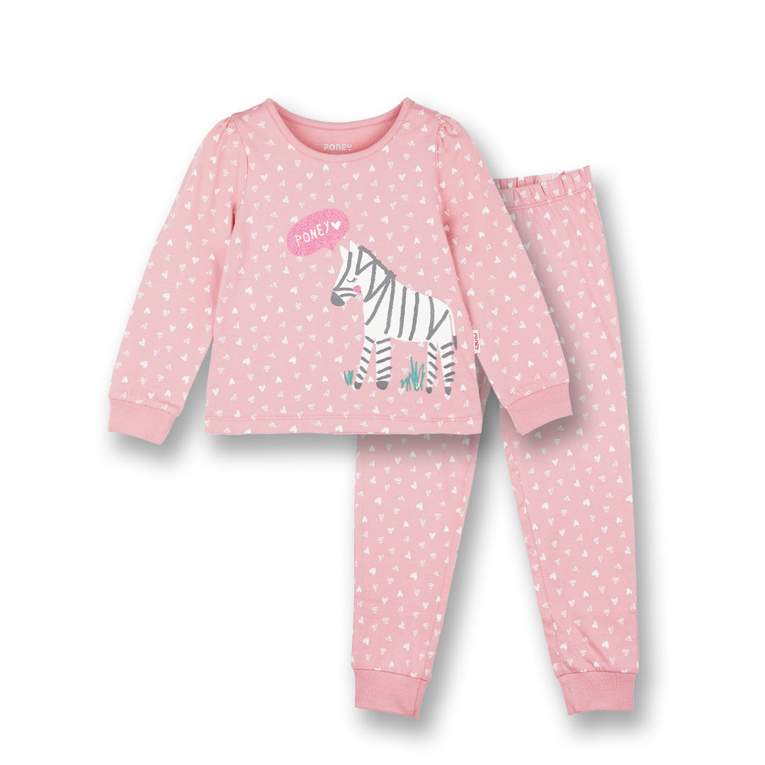 Poney Girls Pink Hearty Zebras Loungewear Set