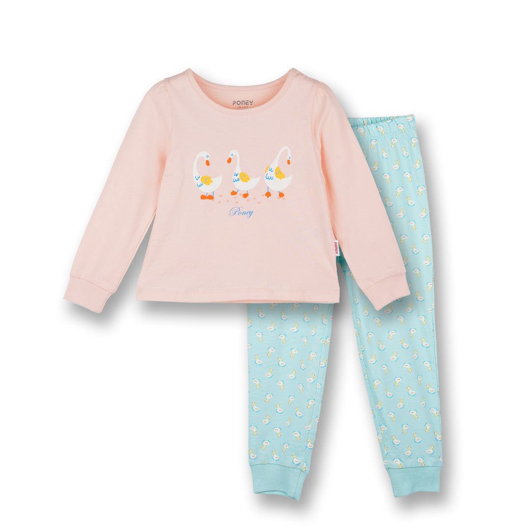 Poney Girls Pink Little Ducklings Loungewear Set