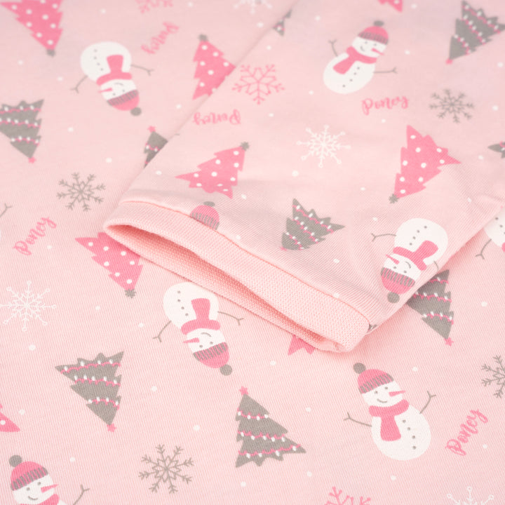 Poney Girls Pink Festive Snowman Long Sleeve Nightdress