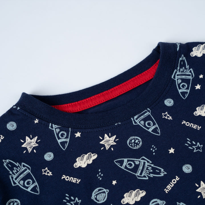 Poney Boys Navy Galaxy Motifs Jersey Loungewear Set (Pyjamas)