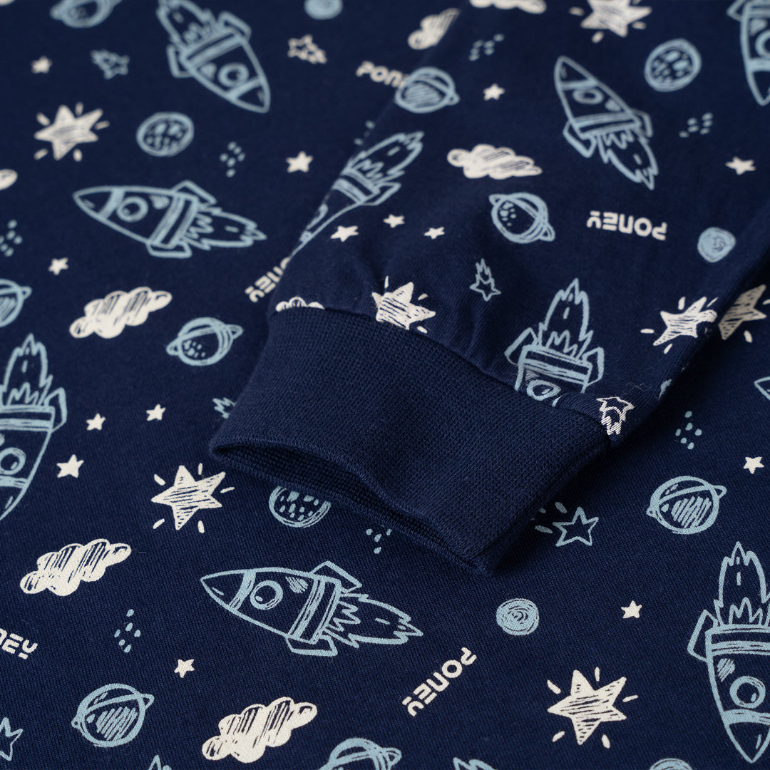 Poney Boys Navy Galaxy Motifs Jersey Loungewear Set (Pyjamas)