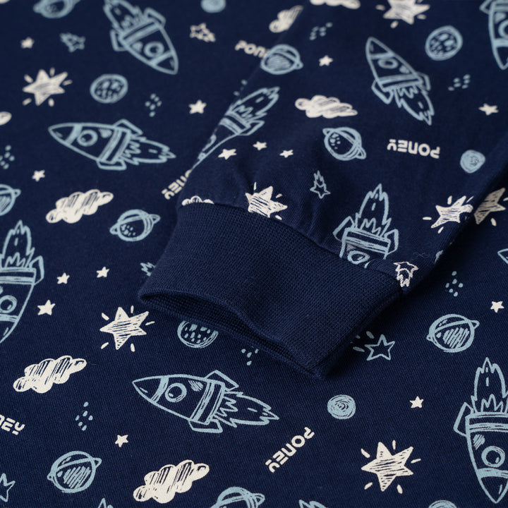 Poney Boys Navy Galaxy Motifs Jersey Loungewear Set (Pyjamas)