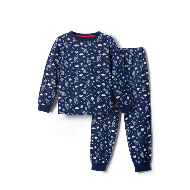 Poney Boys Navy Galaxy Motifs Jersey Loungewear Set (Pyjamas)