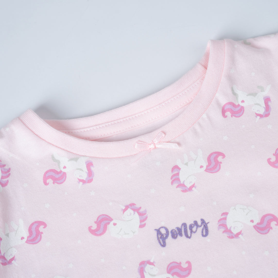 Poney Girls Light Pink Unicorn Motifs Jersey Loungewear Set (Pyjamas)