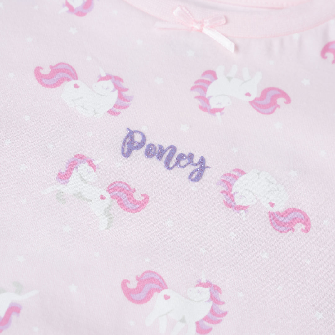 Poney Girls Light Pink Unicorn Motifs Jersey Loungewear Set (Pyjamas)