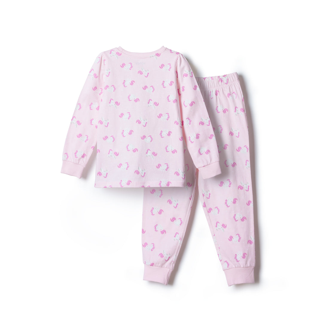 Poney Girls Light Pink Unicorn Motifs Jersey Loungewear Set (Pyjamas)