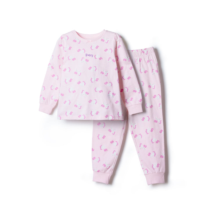 Poney Girls Light Pink Unicorn Motifs Jersey Loungewear Set (Pyjamas)