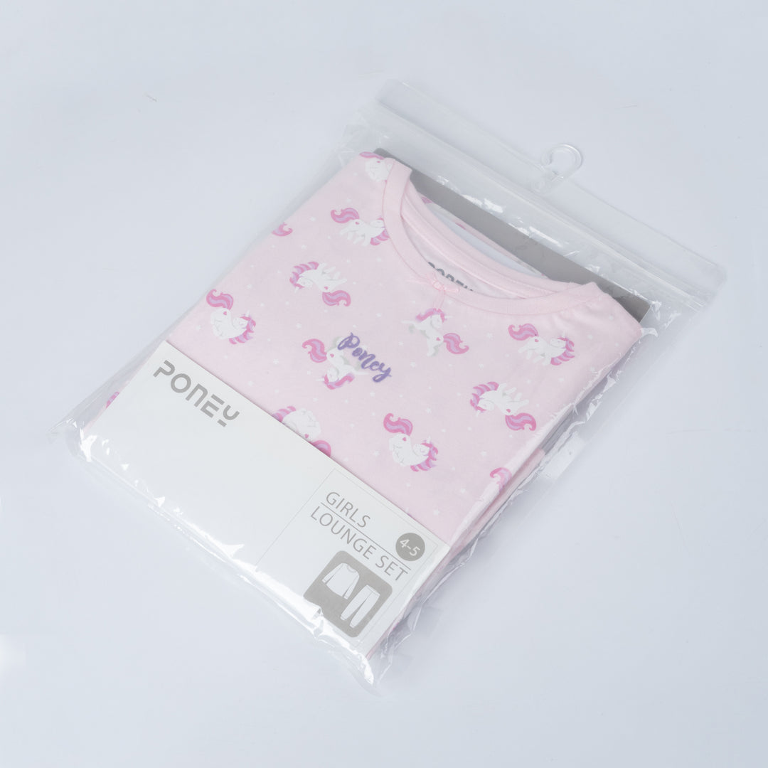 Poney Girls Light Pink Unicorn Motifs Jersey Loungewear Set (Pyjamas)