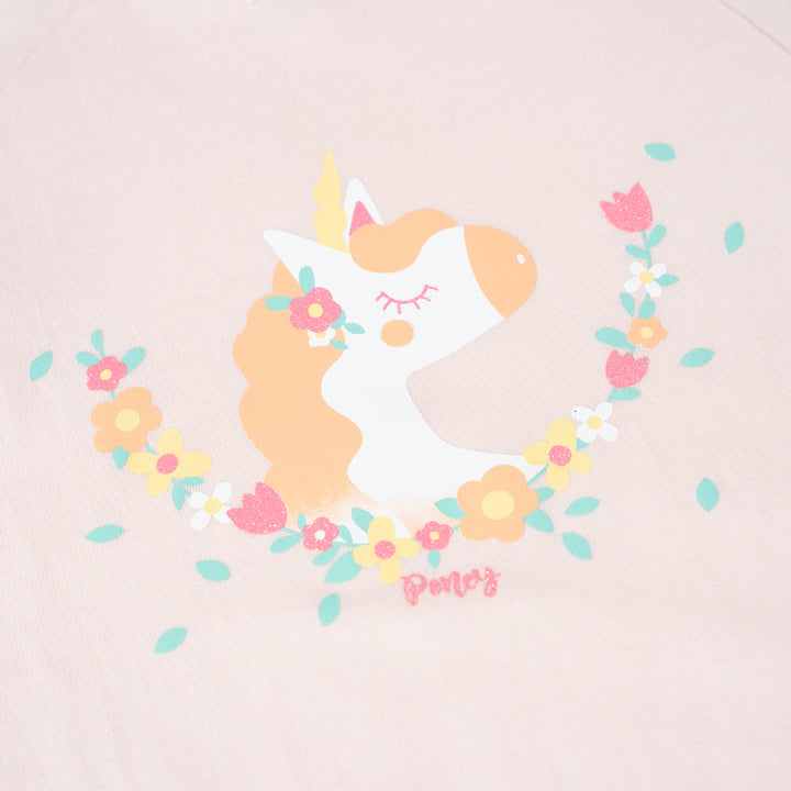 Poney Girls Light Orange Unicorn Jersey Long Sleeve Nightdress