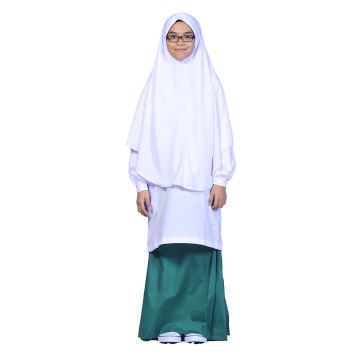 Canggih Girls Green Pleated Skirt/Kain Kurung