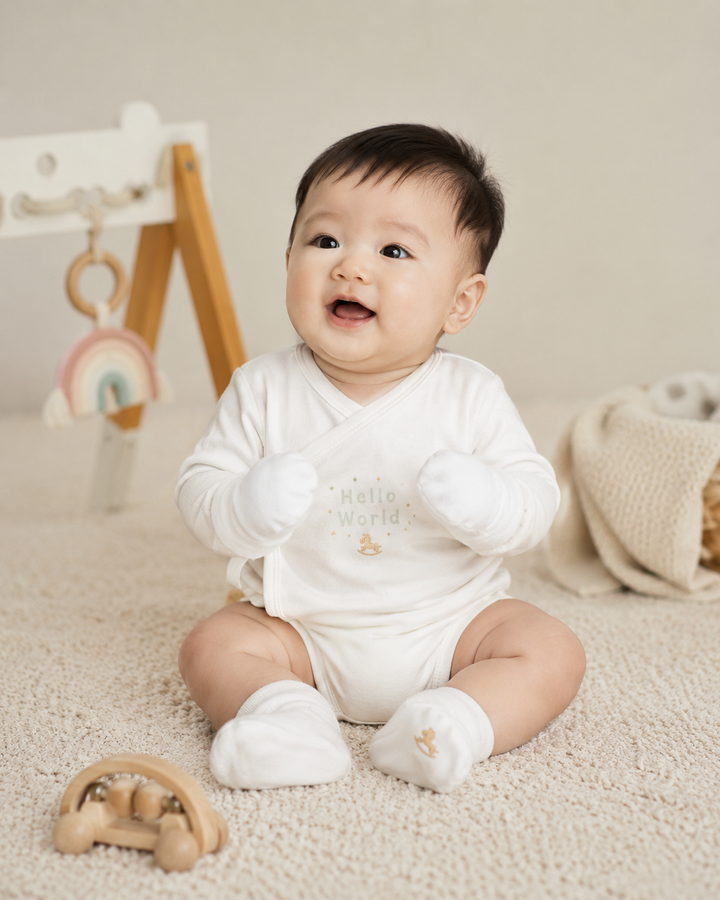 Baby Poney Boys White MIttens & Booties