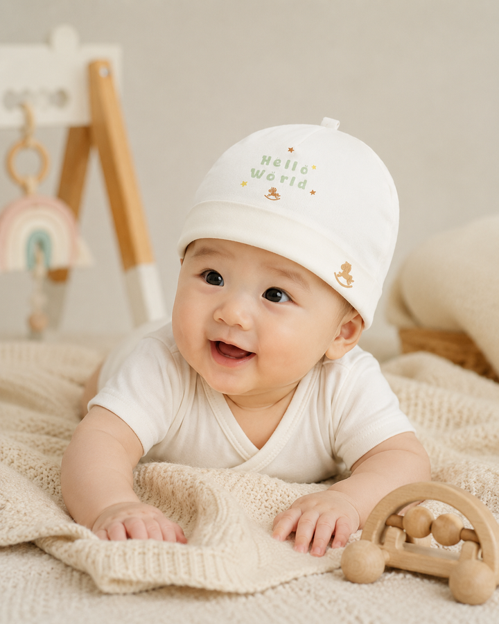 Baby Poney Boys White Hello World Hats