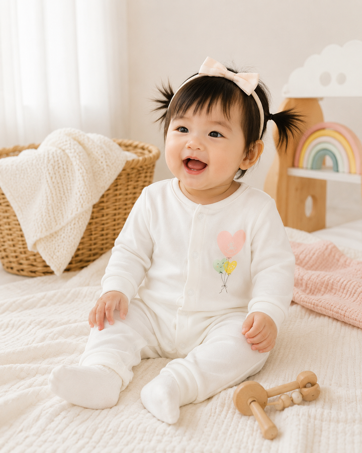 Baby Poney Girls White Love Iconic Sleepsuit