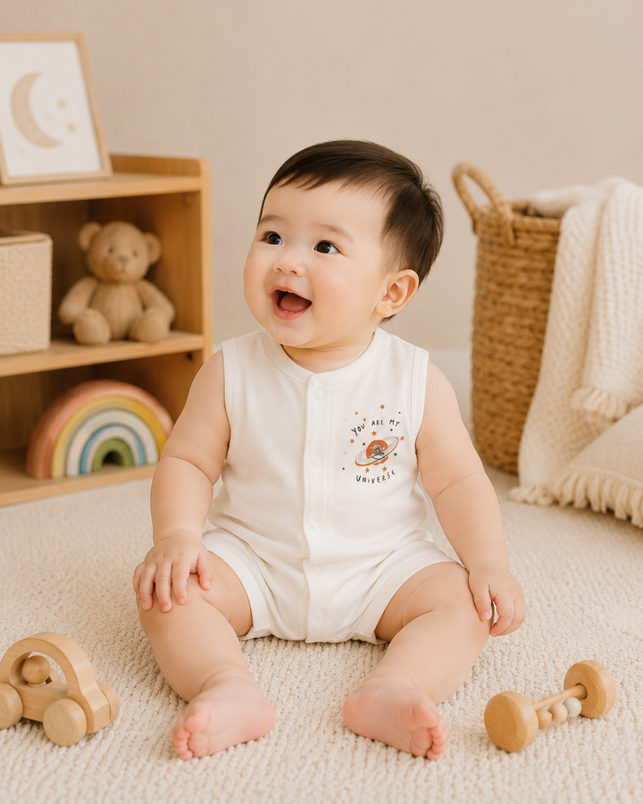 Baby Poney Boys White You Are My Universe Sleeveless Romper