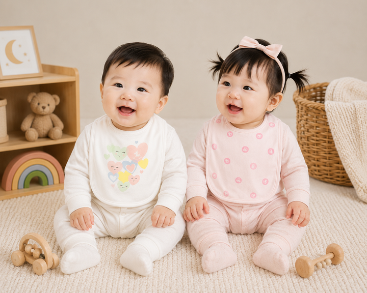 Baby Poney Girls White Love Iconic & Light Pink Iconic Rocking Horse Bibs