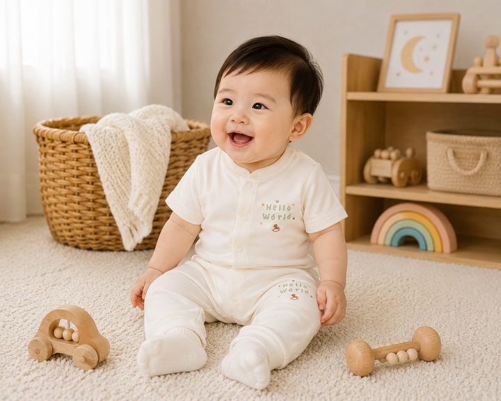 Baby Poney Boys White Hello World Long Pants