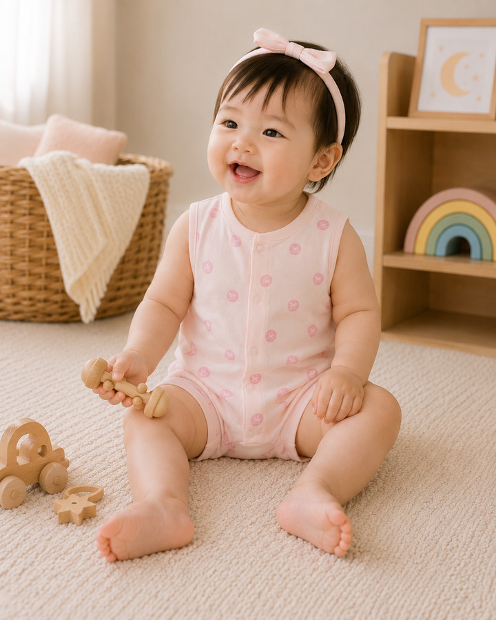 Baby Poney Girls Light Pink Iconic Rocking Horse Sleeveless Romper
