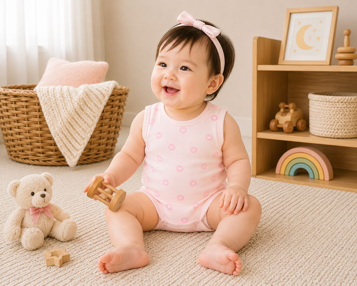 Baby Poney Girls Light Pink Iconic Rocking Horse Sleeveless Bodysuit