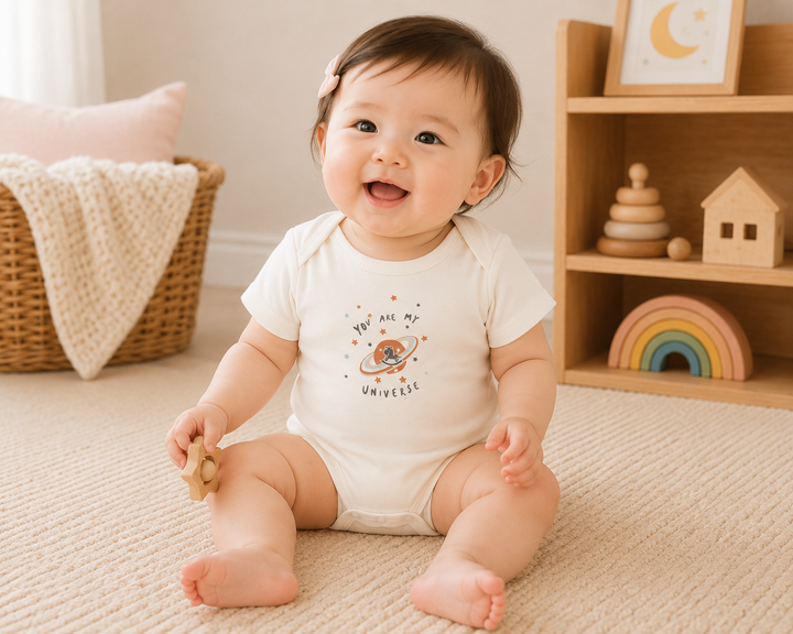 Baby Poney Boys White You Are My Universe Short Sleeve Bodysuit