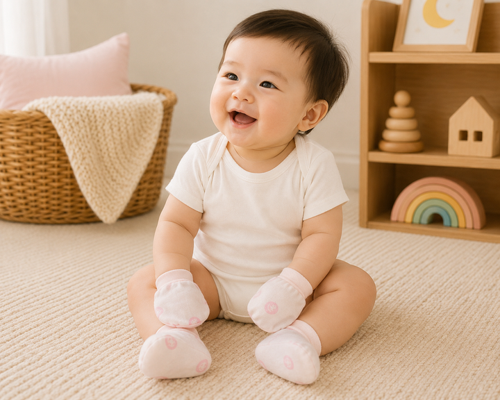 Baby Poney Girls Light Pink Iconic Rocking Horse MIttens & Booties