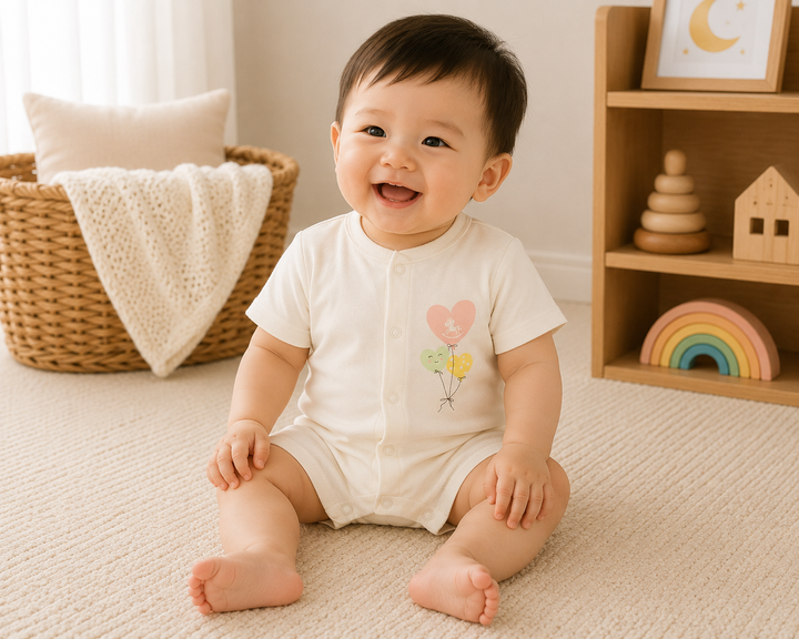 Baby Poney Girls White Love Iconic Short Sleeve Romper