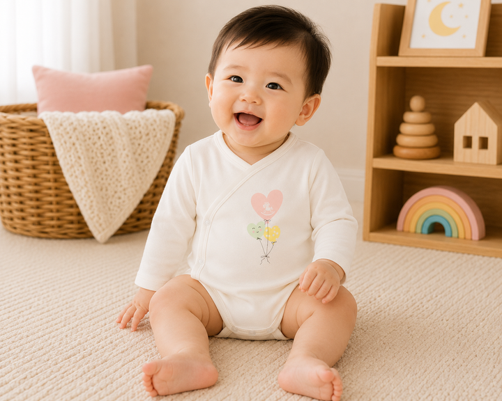 Baby Poney Girls White Love Iconic Long Sleeve Kimono Bodysuit