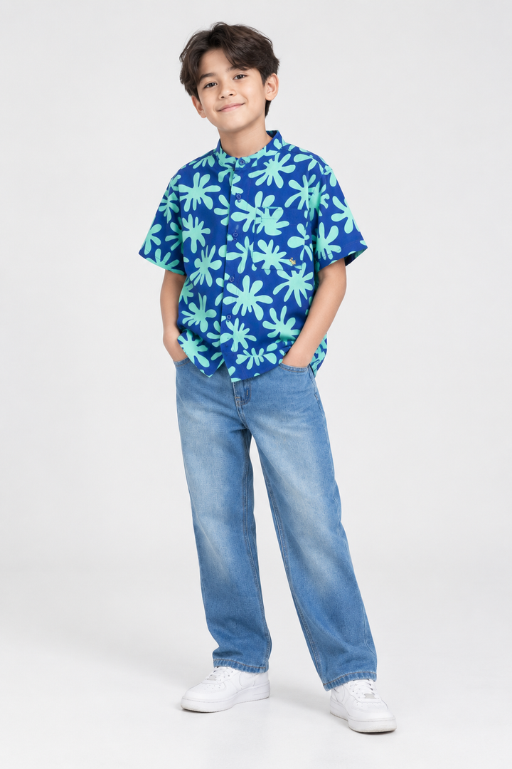 Boys Blue Splash Play Short Sleeve Shirt