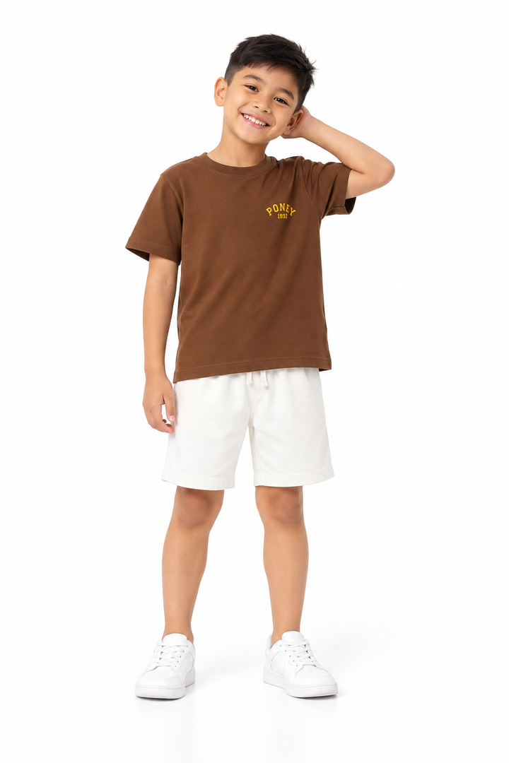 Poney Boys Coffee Brown Iconic Logo Short Sleeve Tee
