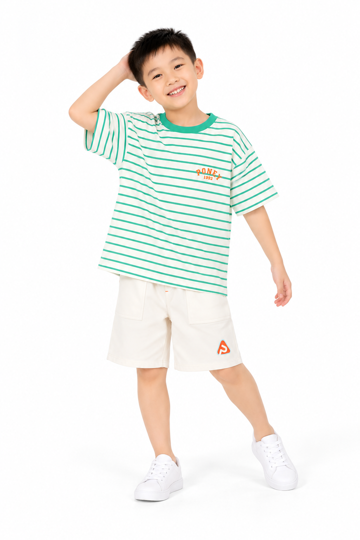 Poney Green Iconic Stripes Oversized Short Sleeve Tee