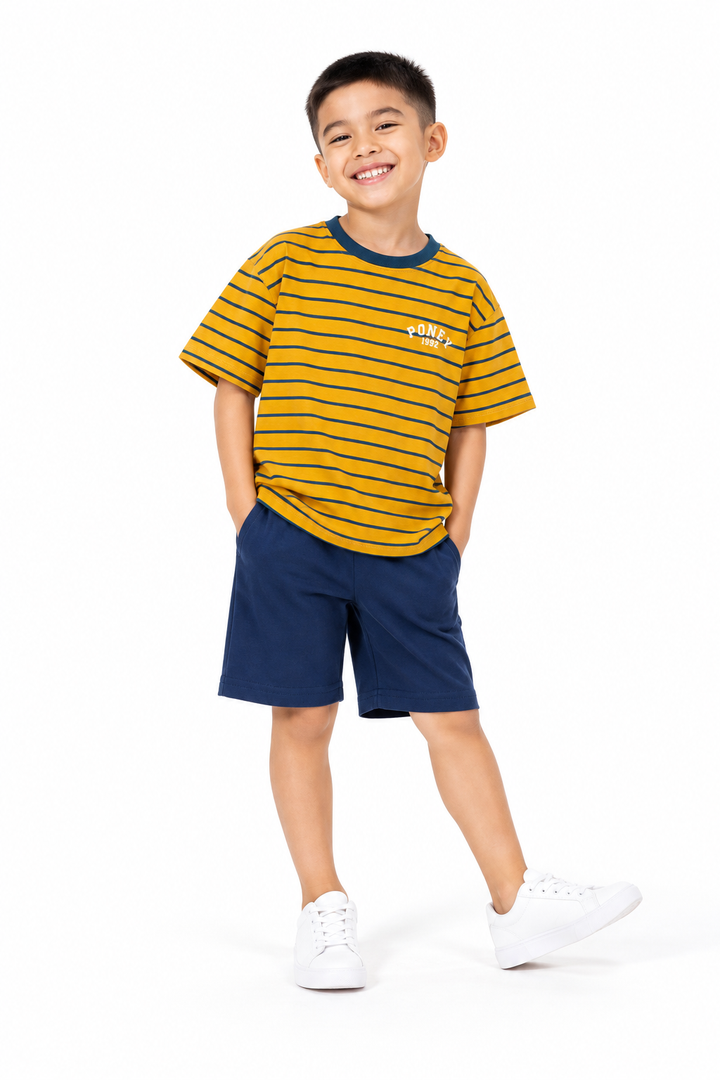 Poney Mustard Iconic Stripes Oversized Short Sleeve Tee