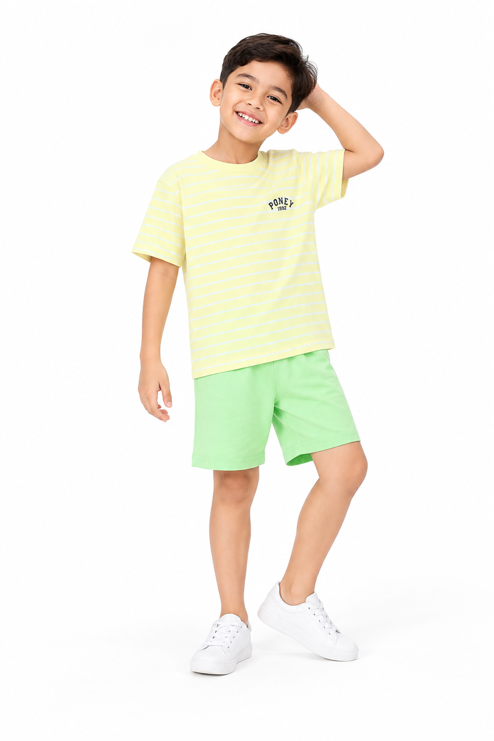 Poney Boys Light Yellow Iconic Stripes Oversized Short Sleeve Tee