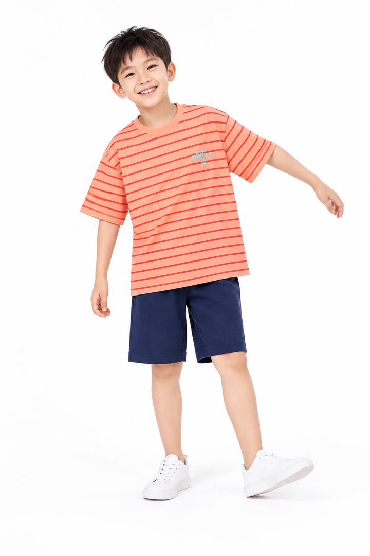 Poney Boys Orange Iconic Stripes Oversized Short Sleeve Tee