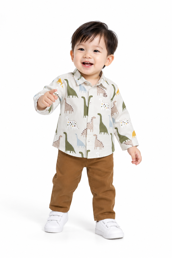 Baby Boy Little Dino Land Long Sleeve Shirt