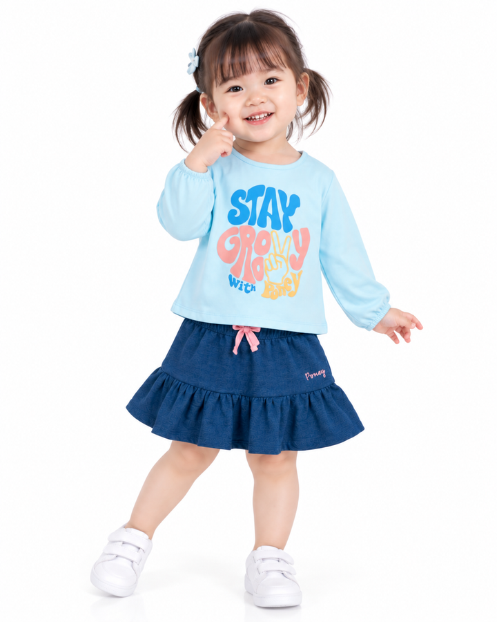 Poney Girls Lt.Blue Stay Groovy with Poney Long Sleeve Top