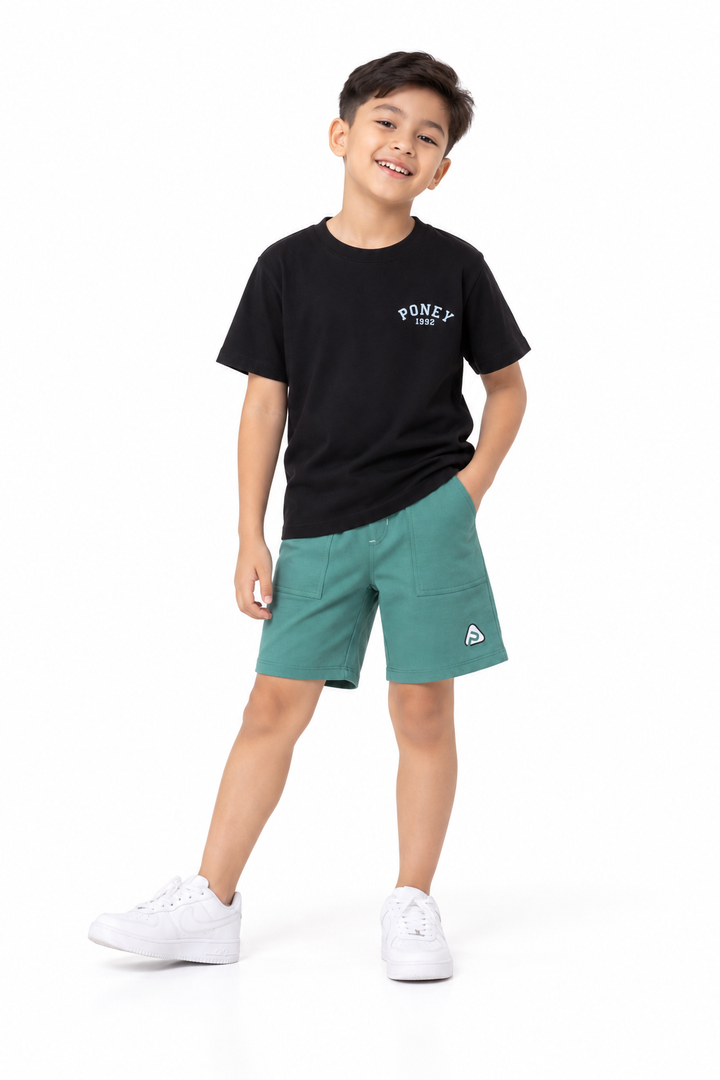 Poney Boys Black Iconic Logo Short Sleeve Tee