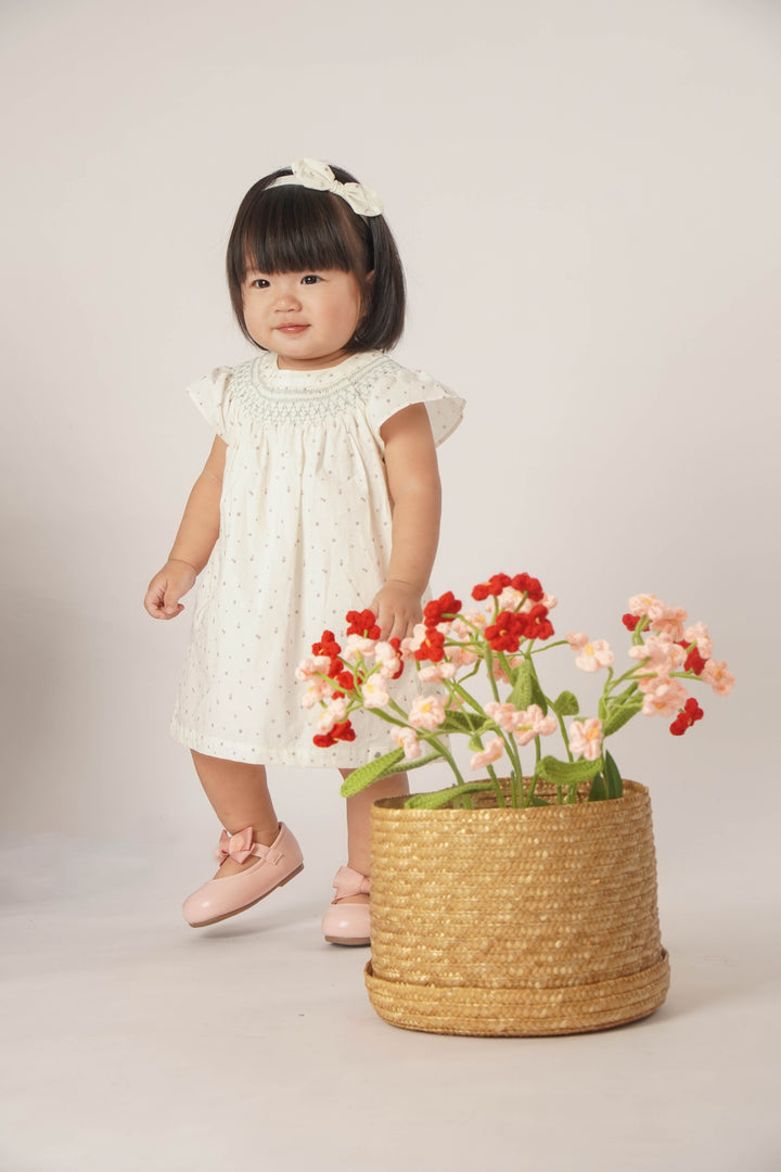 Baby Poney Girls White Round Neck Frill Short Sleeve Dress