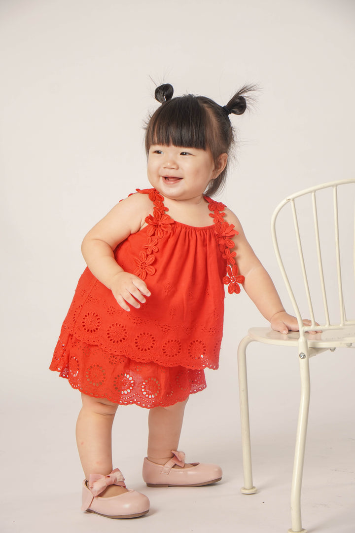 Baby Poney Girls Red Straight Neck Sleeveless Blouse