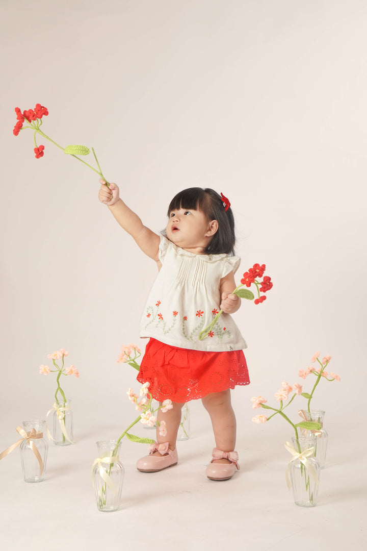 Baby Poney Girls Red Embroidered Short Skirt