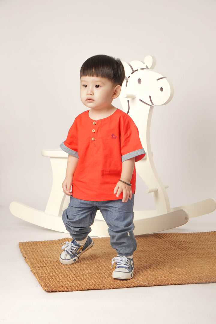 Poney Baby Boy Linen Short Sleeve Shirt