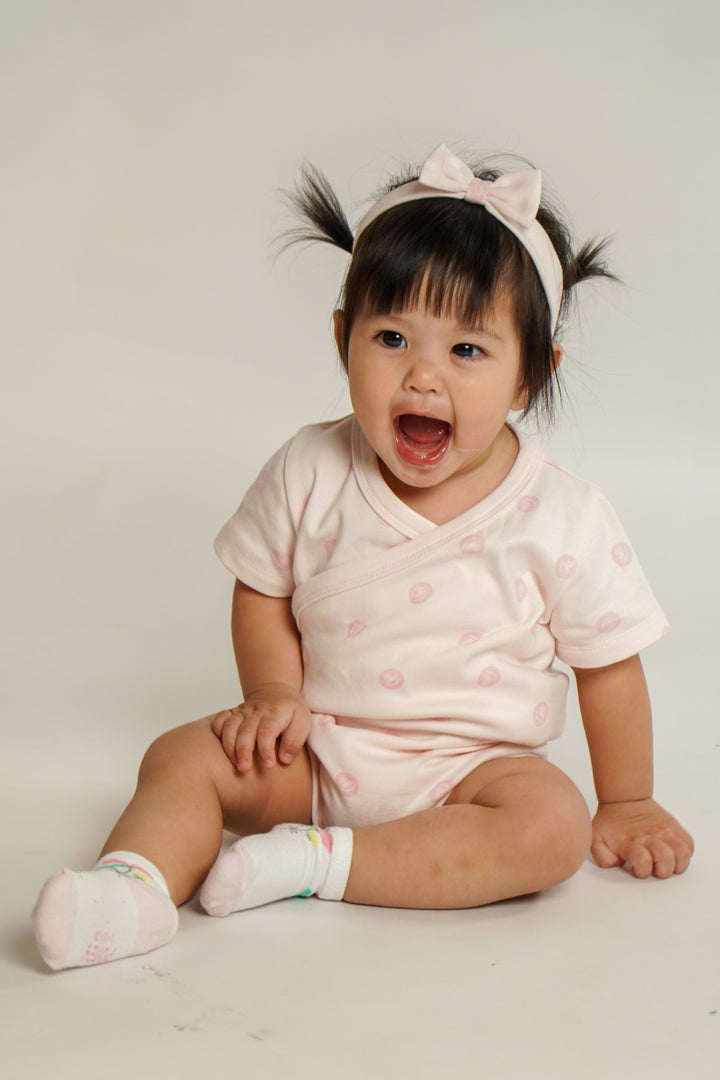 Baby Poney Girls Light Pink Iconic Rocking Horse Short Sleeve Kimono Bodysuit